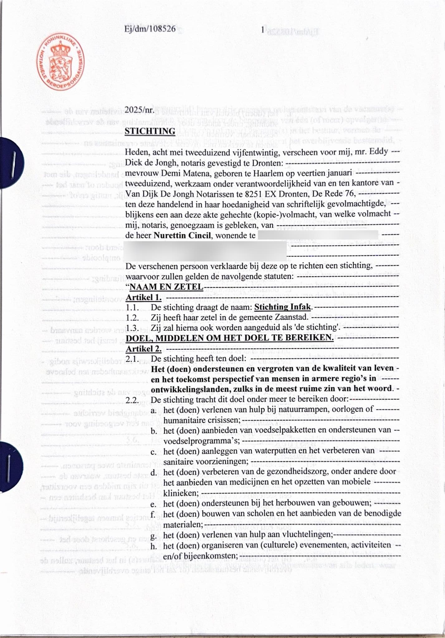 Stichting Infak deed page 1